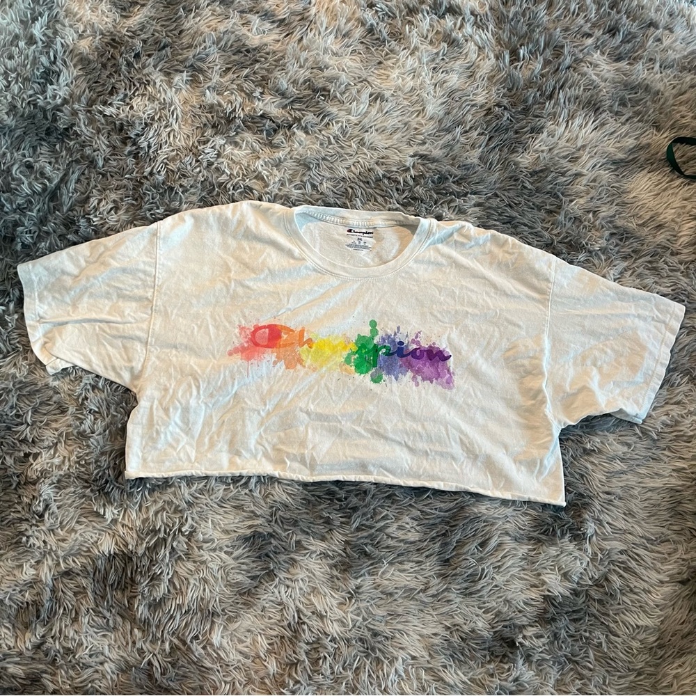 Champion White Pride Rainbow‎ Crop Top T Shirt - Size 2XL
